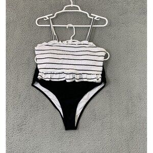 Women's Bandeau Ruffle Bikini Set High Waisted Striped Swimwear Multicolor XL